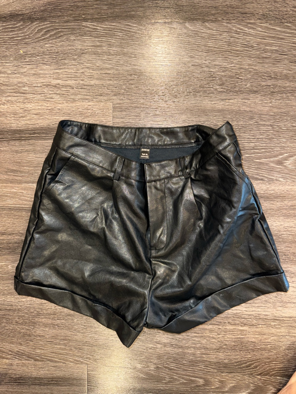 SHEIN Black High-Waist Faux Leather Shorts Tall